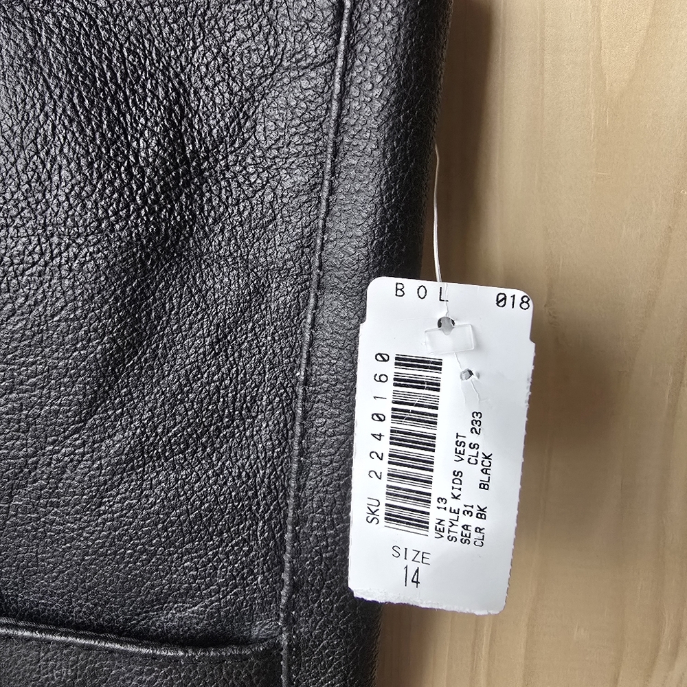 Boutique Of Leathers Black Leather V Neck Vest Boys Size 14 NWT - Picture 4 of 10